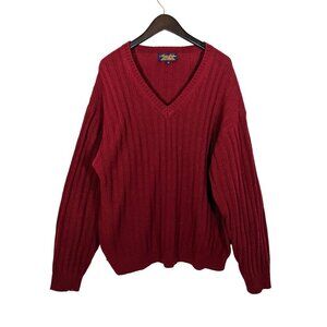 Men's XL Brooks Brothers 100% Lambswool V-Neck Ribbed Knit Sweater Crimson Red